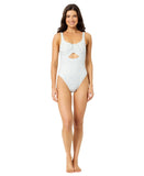California Waves Womens Ditsy Wide Rib Tunneled One-Piece Swimsuit Blue Combo M