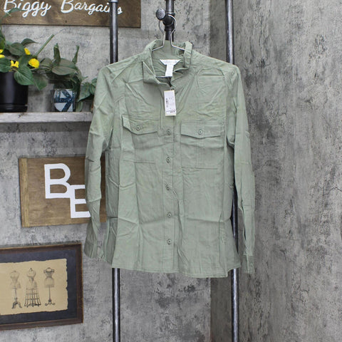 Christopher & Banks Womens Lyocell Button Up Long Sleeve Shirt Top JOS-4274