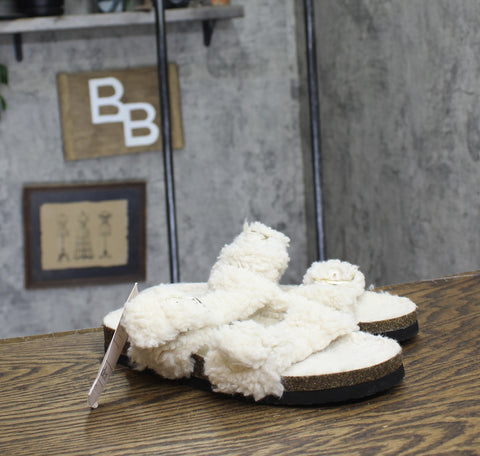 Auden Womens Jane Two Band Buckle Slide Slippers 91308535 Cream Off White 8M