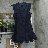 Aqua Womens Mock Neck Lace Shift Mini Dress IDL9372 Navy Blue M