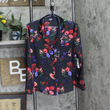 INC International Concepts Button Up Pajama Shirt Top Midnight Garden Black XS
