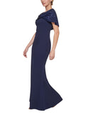 Vince Camuto Womens Crepe Trumpet Sequin-Cape Dress Gown VC2M3344 Navy Blue 2