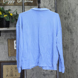 Anybody Womens Button Front Washed Waffle Knit Button Front Top French Blue M