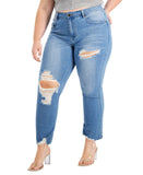 Gogo Jeans Distressed Frayed Straight-Leg Jeans Medium White Wash Blue 20W