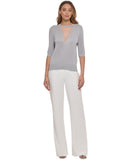DKNY Women's Mesh V-Split Crewneck Elbow-Sleeve Sweater P2JSAXA5
