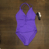 La Blanca Piece Swimsuit Underwire Lace Up Island Goddess Ultraviolet Purple 10