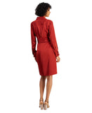 Tahari ASL Womens Collared Long-Sleeve Wrap Dress DEM401-T4 Brick Red Orange 4