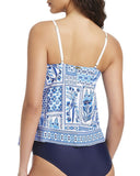 Beyond Control High Neck Tankini Top with Adjustable Straps Blue White Multi 16