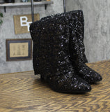 A New Day Womens Abba Sequin Foldover Tall Boots 91636693 Black 6M