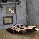 A New Day Womens Gwen Rhinestone Bow Heels Velvet 94656744 Burgundy Red 11M