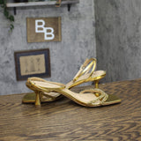 Jewel Badgley Mischka Embellished Shiny Strappy Kitten Heels Gold Yellow 10M