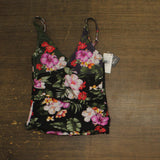 Bar III Womens Printed Twist-Front Shirred Tankini Swim Top Multi Black XS