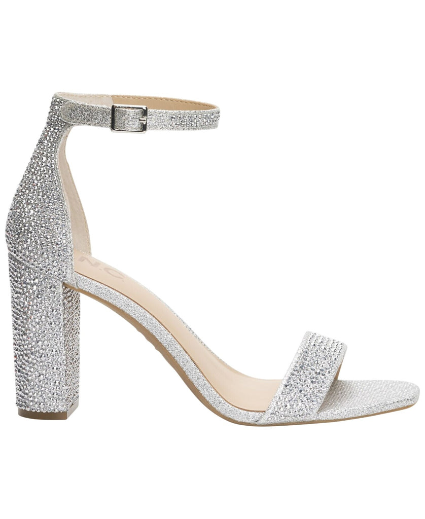 INC International Concepts Two-Piece Sandal Block Heel Silver Crystal Gray 9M