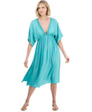 Raviya Womens Braid-Trim V-Neck Elastic Stretch Cover Up Dress Aqua Blue XL