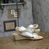 Style & Co. T Strap Elastic Wedge Sandals Platinum Gray / Tan Brown 6.5M