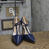 Journee Collection Womens T-Strap Tru Pump Stiletto Heels TRU Navy Blue 7.5M