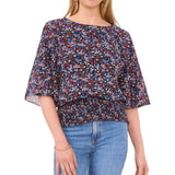 Sam And Jess Womens Smocked-Waist Top TA93442728J Americana Floral Red XS