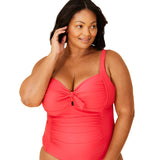 Shade & Shore Womens Shirred Full Coverage One Piece Swimsuit Coral Red 24