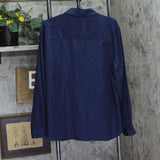 Simkhai Mens Niall Relaxed Button-Front Shirt Long Sleeve Midnight Blue M