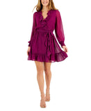 Taylor Women's Metallic Clip-Dot Chiffon Fit & Flare Dress Pillow Purple 2