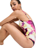 DKNY Womens Crossover Ruched One-Piece Swimsuit Vertical Wave Purple Multi M