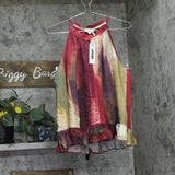 DKNY Printed High-Neck Sleeveless Blouse Shirt Top Brush Stroke Red Multi L
