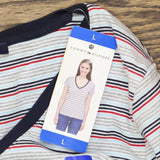 Tommy Hilfiger Women's Short Sleeve V-Neck T-Shirt 1386924 Gray Stripe Multi L