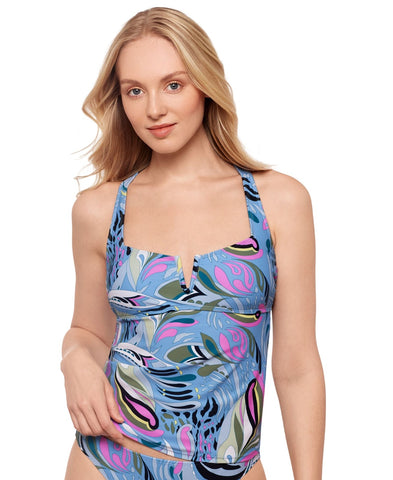 Salt + Cove Juniors Printed V-Wire Tankini Swim Top 807021 Blue Bell XS