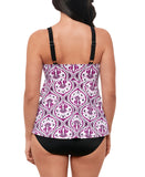 Swim Solutions Womens Printed Tiered Fauxkini Swim Top Magenta Purple Multi 18