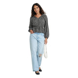 Universal Thread Womens Balloon Long Sleeve Blouse 92235285 Black Abstract M