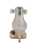 Jewel Badgley Mischka Robles Crystal Embellished Kitten Heels Silver Glitter 7M