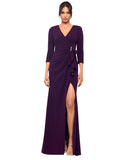Betsy & Adam Womens High-Slit Ruffled Scuba Dress Gown A26724 Mulberry Purple 12