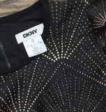 DKNY Womens Short Sleeve Jewel Neck Mini Fit and Flare Dress Black / Gold 10