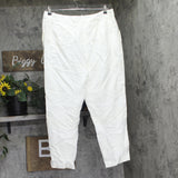 Calvin Klein Womens Rolled Hem Lined Linen Blend Trouser Pants White 14