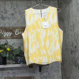 Calvin Klein Womens Printed Chiffon Sleeveless Top Woven Lemon Amber Yellow L