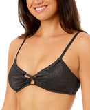 Salt + Cove Womens Solid Lurex Twist-Front Bralette Bikini Top SC25081BT Black M