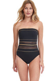 Gottex Womens Standard Onyx Bandeau One Piece Swimsuit OO070R Black Gold 8