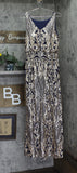 R&M Richards Elegant Sequin Embellished Blouson Dress Gown Navy Blue / Gold 10