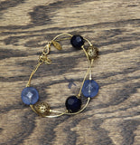 Premier Designs Layered Bead Dainty Chain Bracelet Gold / Blue 7.5" + 1.5"