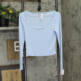 Auden Womens Variegated Ribbed Long Sleeve Pajama Top 94645637 Light Blue S