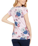 Motherhood Maternity V-Neck Side-Ruched Maternity Tee, Short Sleeve Pink Multi S
