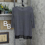 French Laundry Mixed Media Embellished Long Sleeve Blouse Shirt Top Gray S