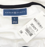 Karen Scott Short Sleeve Keyhole Boat Neck Shirt Top 100118546MS Bright White L