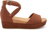 Giani Bernini Womens Ellenaa Nubuck Wedge Sandals 10011734900 Cognac Brown 6M