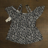 Raisins Curve Trendy Tortuga Ruffled Tankini Top Cold Shoulder Black / White 14W