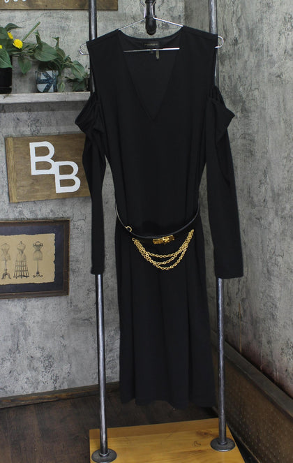 Donna Karan Womens Chain Belt Cold Shoulder Dress Black XL