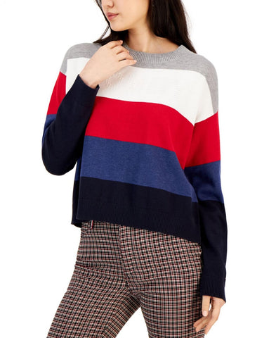 Tommy Hilfiger Women's Striped Crewneck Everyday Sweater J2XSN744 Red 2XL