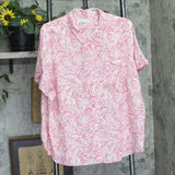 Croft & Barrow Button Down Collared Floral Print Dress Shirt Pink / White 2X