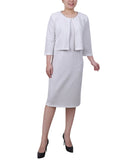 Ny Collection Petite Two Piece Jacket and Dress Set PNY9115 White 14P