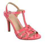 Journee Collection Woven T-Strap Womens Dress Sandals Patent / Coral Pink 9M
